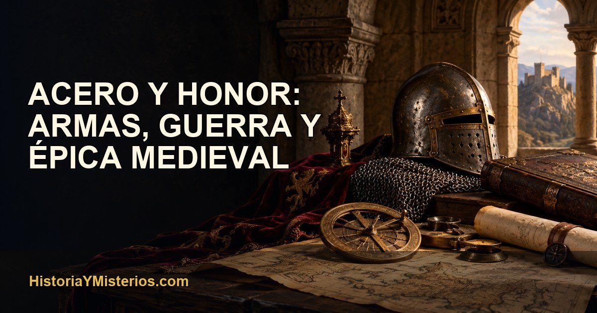 Acero y honor: armas, guerra y épica medieval — imagen editorial de HistoriaYMisterios.com