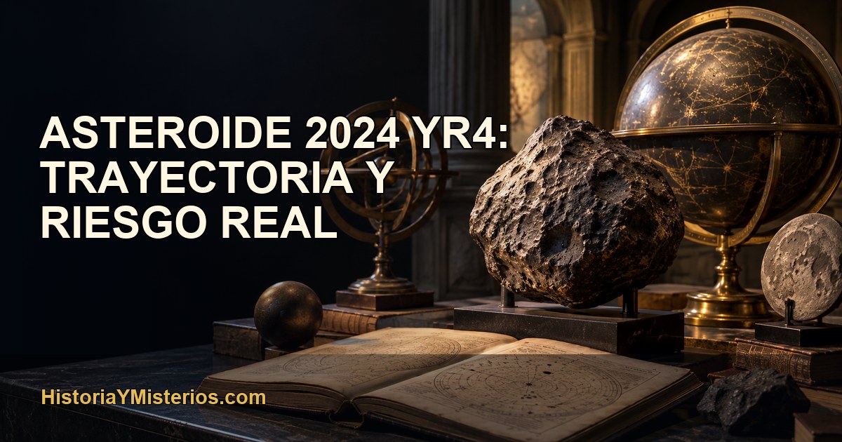 Asteroide 2024 YR4: trayectoria y riesgo real — imagen editorial de HistoriaYMisterios.com
