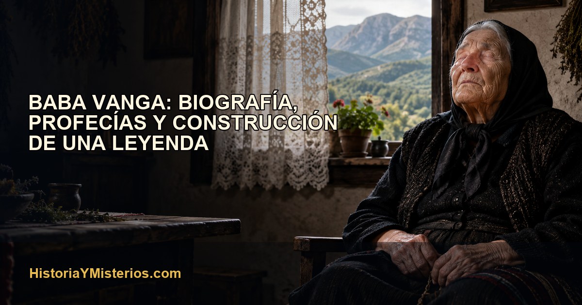 Baba Vanga en una habitación rural búlgara del siglo XX