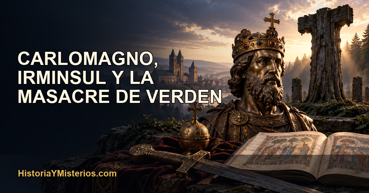 Carlomagno, Irminsul y la masacre de Verden — imagen editorial de HistoriaYMisterios.com