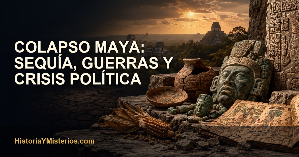 Colapso maya: sequía, guerras y crisis política — imagen editorial de HistoriaYMisterios.com