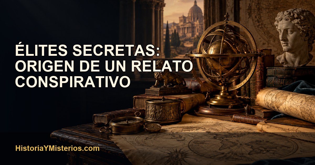 Élites secretas: origen de un relato conspirativo — imagen editorial de HistoriaYMisterios.com