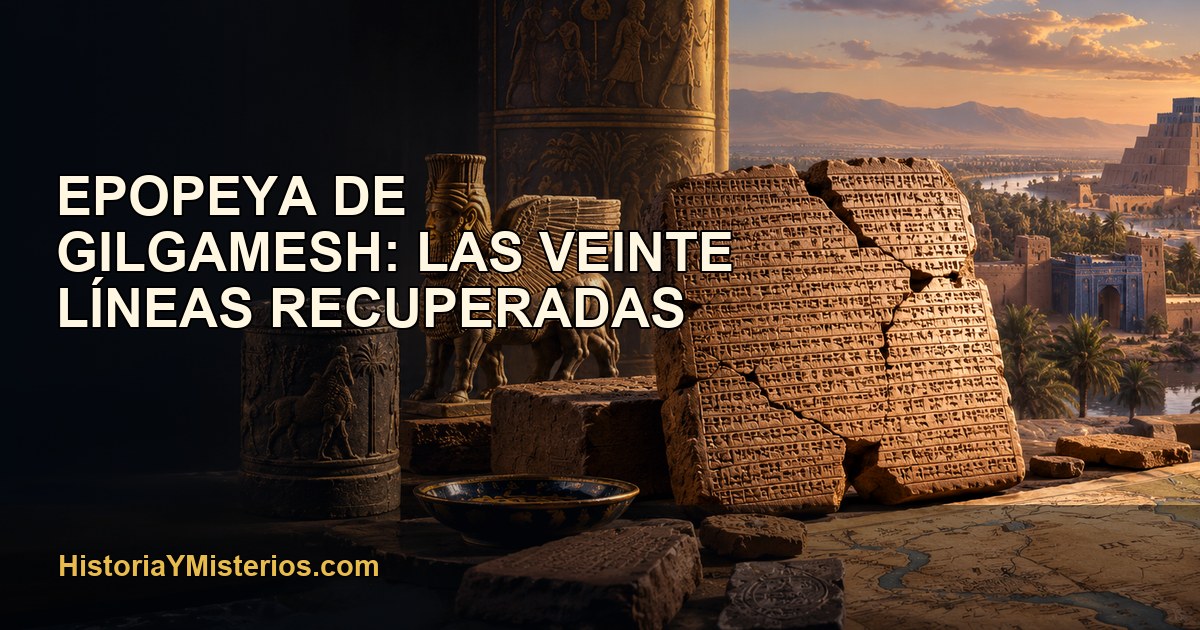 Epopeya de Gilgamesh: las veinte líneas recuperadas — imagen editorial de HistoriaYMisterios.com
