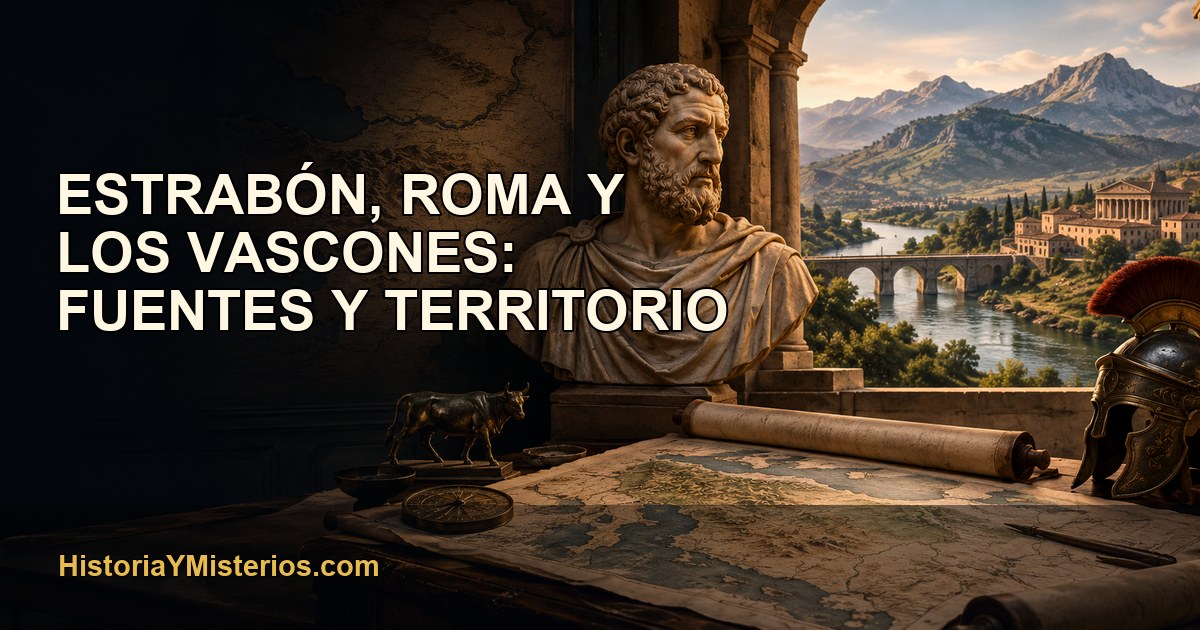 Estrabón, Roma y los vascones: fuentes y territorio — imagen editorial de HistoriaYMisterios.com