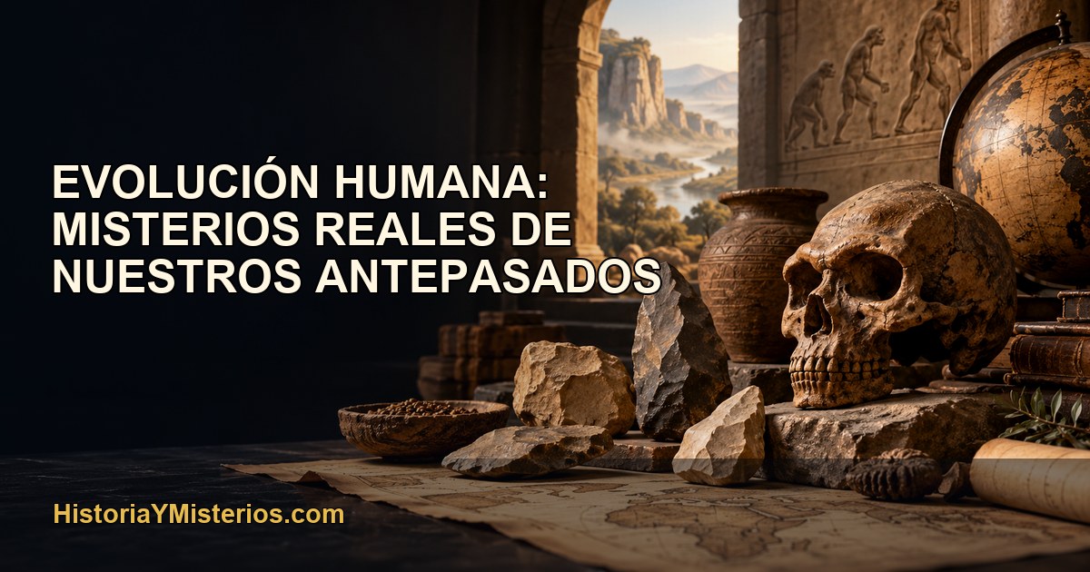 Evolución humana: misterios reales de nuestros antepasados — imagen editorial de HistoriaYMisterios.com
