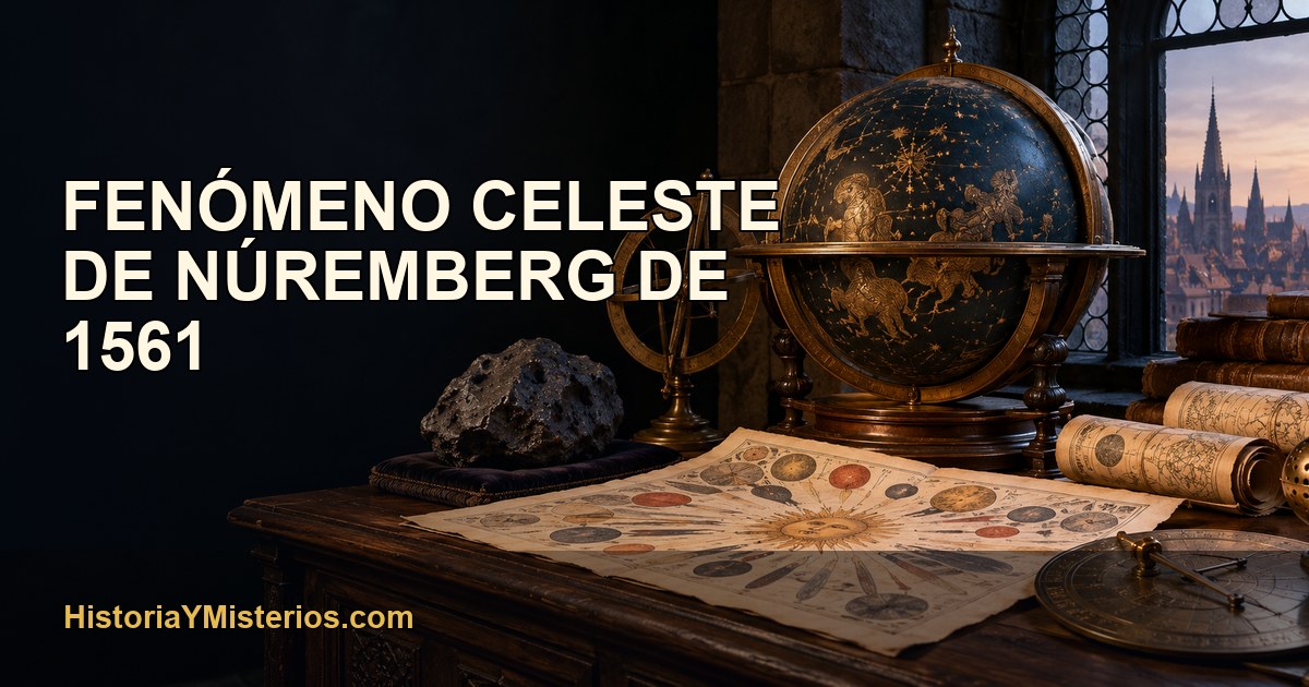 Fenómeno celeste de Núremberg de 1561 — imagen editorial de HistoriaYMisterios.com