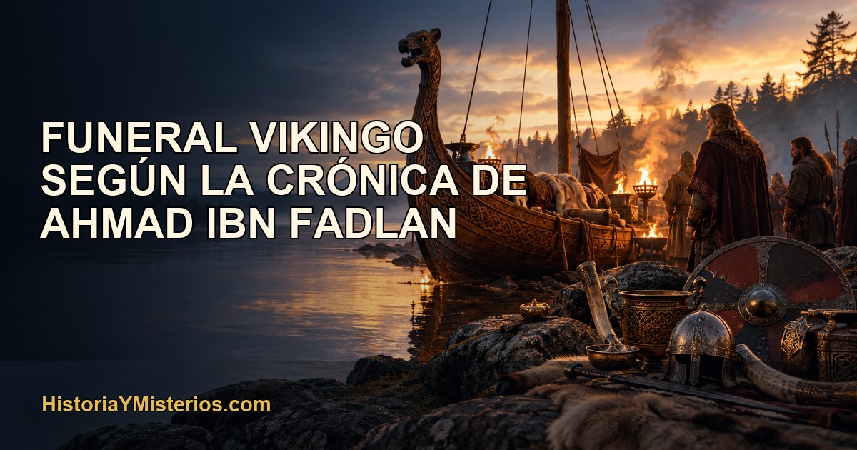 Funeral vikingo según la crónica de Ahmad ibn Fadlan — imagen editorial de HistoriaYMisterios.com