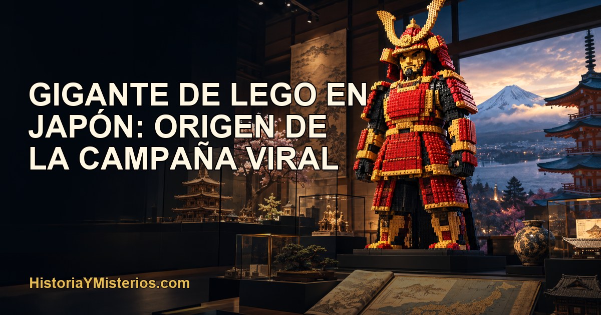 Gigante de Lego en Japón: origen de la campaña viral — imagen editorial de HistoriaYMisterios.com