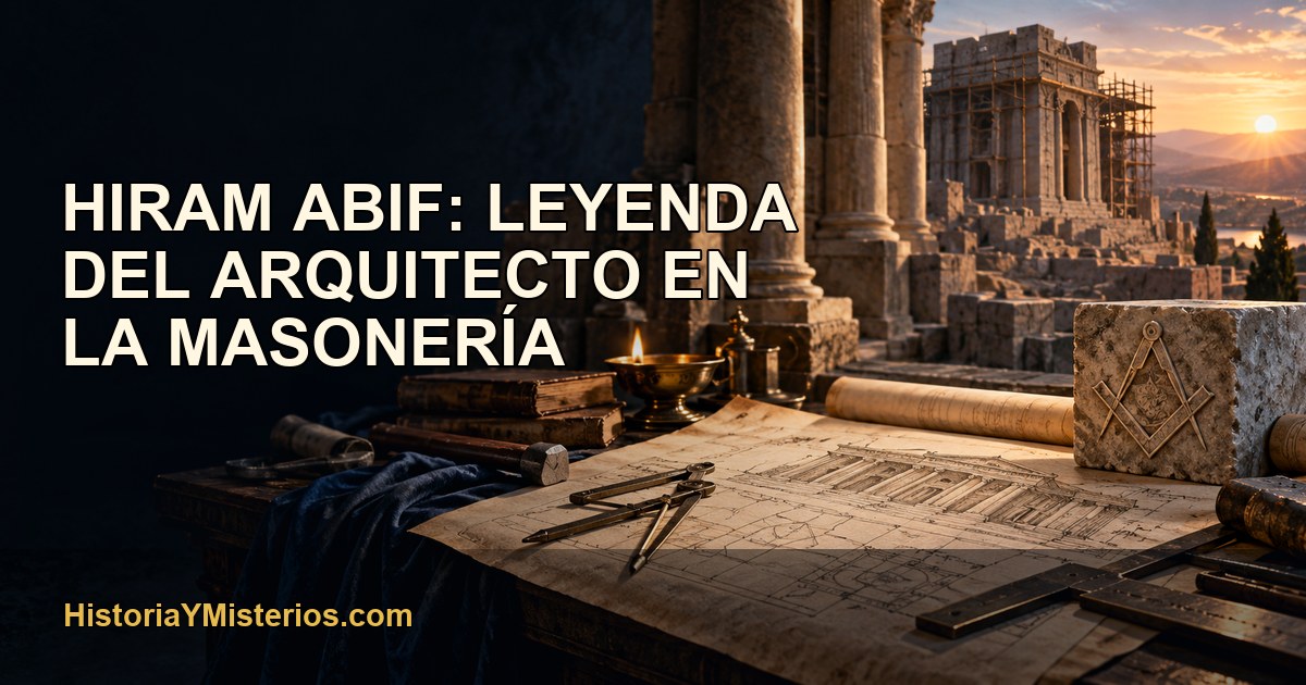 Hiram Abif: leyenda del arquitecto en la masonería — imagen editorial de HistoriaYMisterios.com