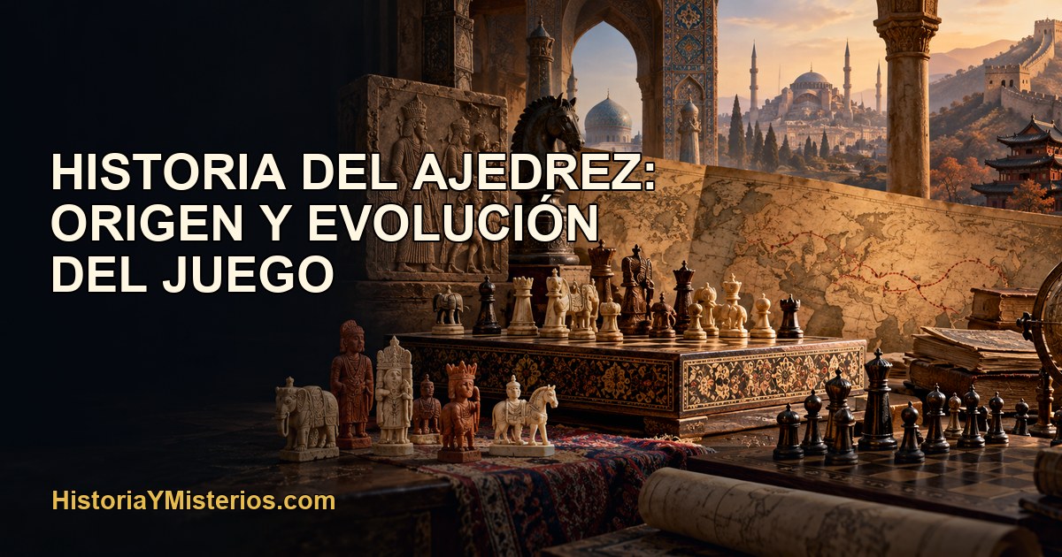 Historia del ajedrez: origen y evolución del juego — imagen editorial de HistoriaYMisterios.com