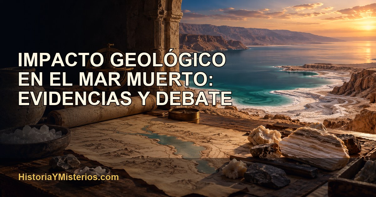 Impacto geológico en el Mar Muerto: evidencias y debate — imagen editorial de HistoriaYMisterios.com