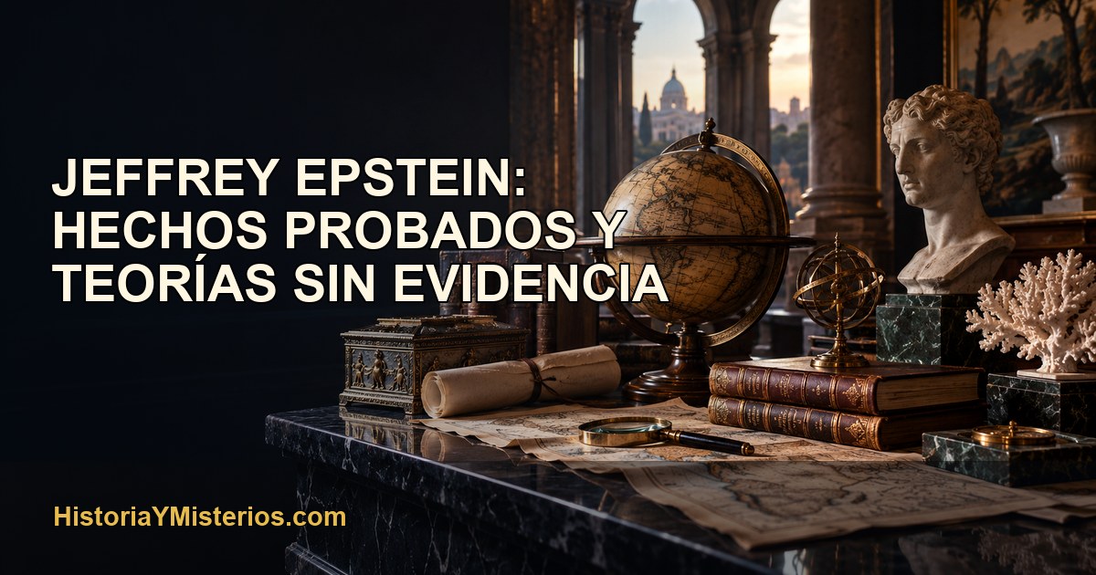 Jeffrey Epstein: hechos probados y teorías sin evidencia — imagen editorial de HistoriaYMisterios.com