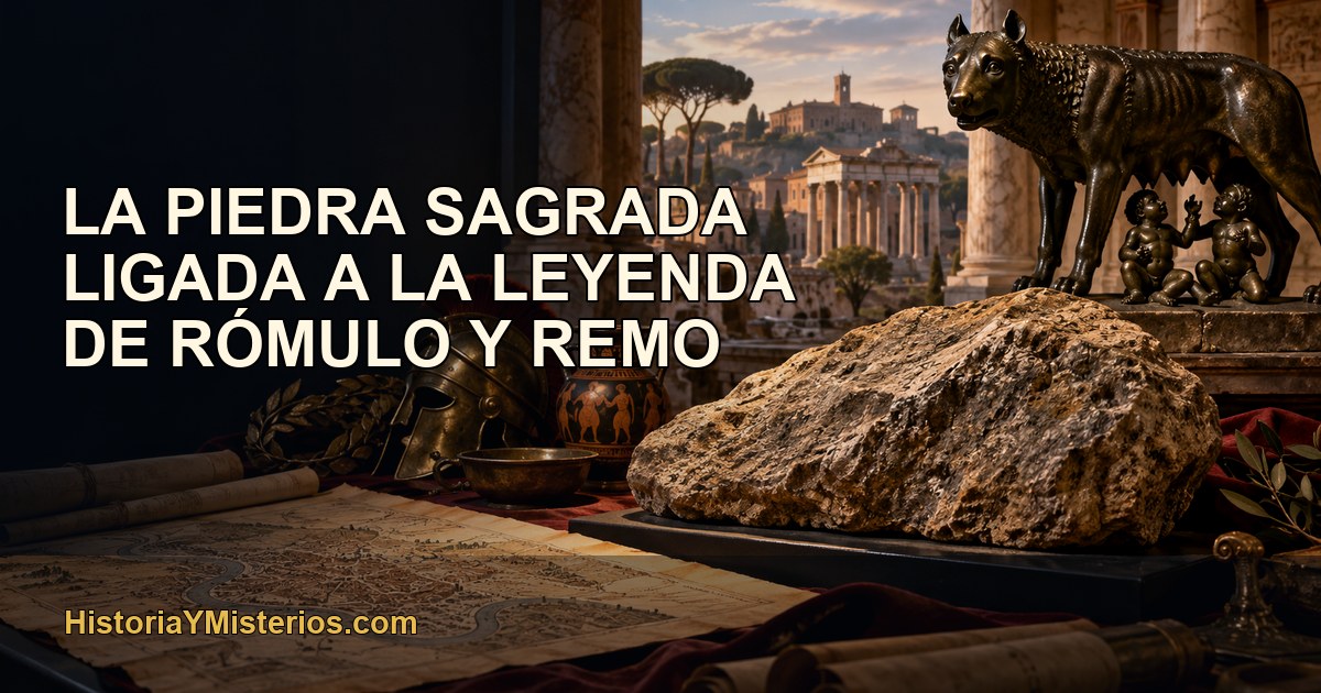 La piedra sagrada ligada a la leyenda de Rómulo y Remo — imagen editorial de HistoriaYMisterios.com