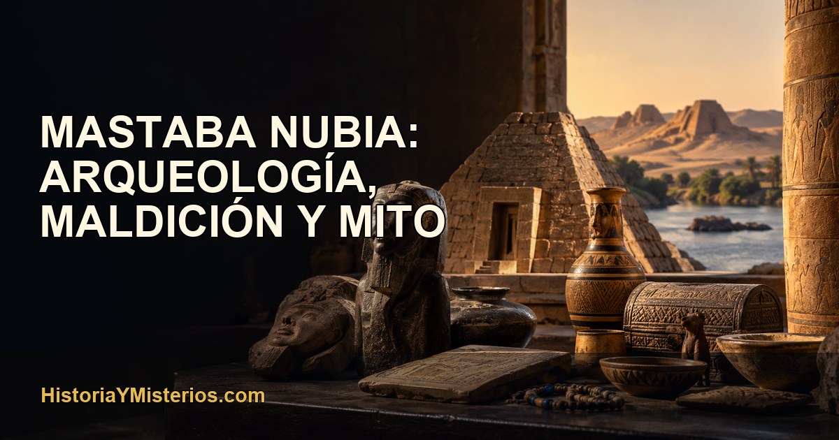 Mastaba nubia: arqueología, maldición y mito — imagen editorial de HistoriaYMisterios.com