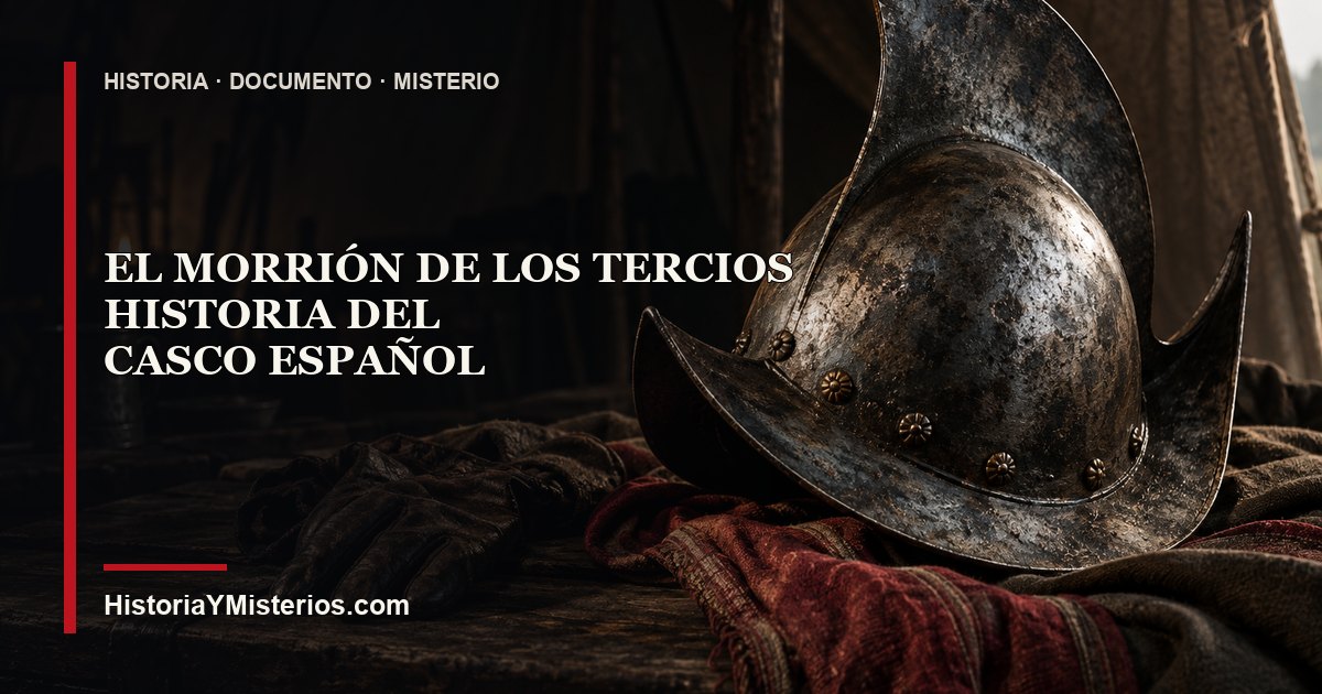 Morrión de los Tercios de acero sobre una mesa de campaña del siglo XVI