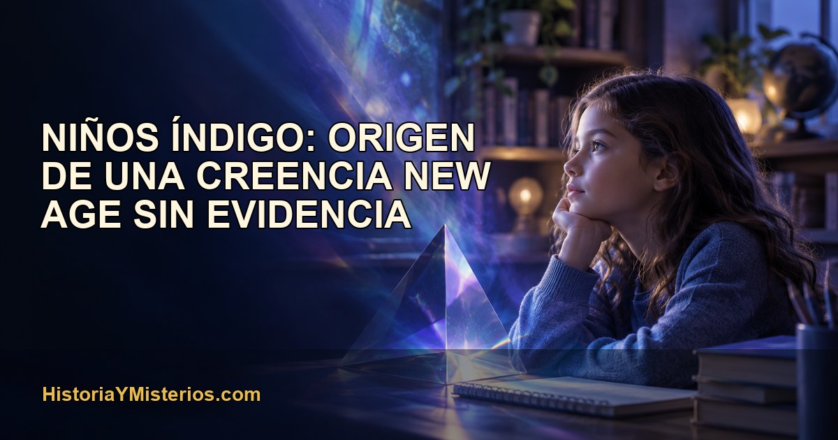 Niño contemplando una luz de tono índigo como metáfora de una creencia New Age