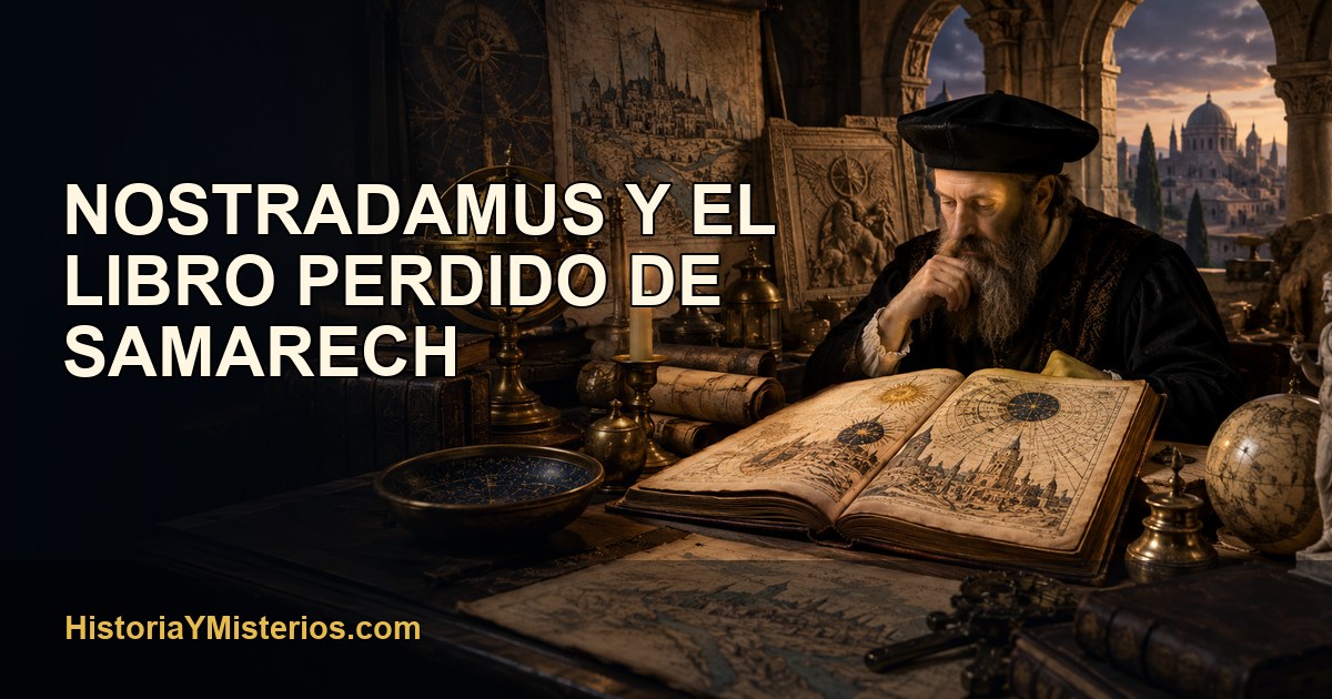 Nostradamus y el libro perdido de Samarech — imagen editorial de HistoriaYMisterios.com