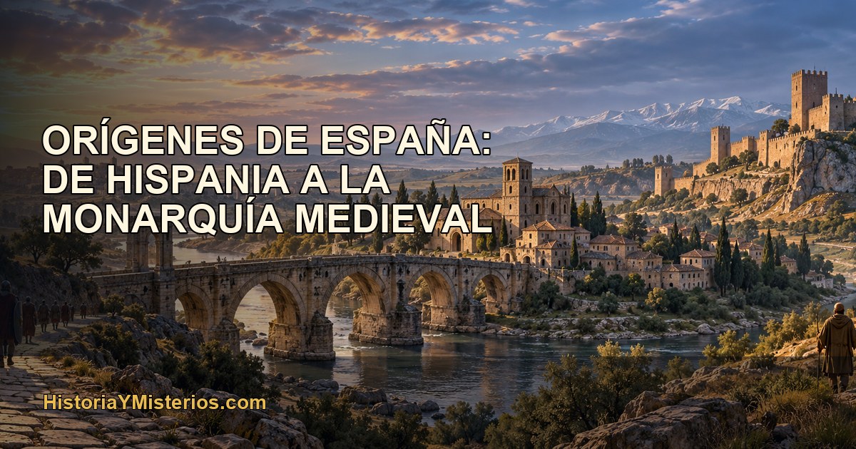 Paisaje histórico con elementos de Hispania y los reinos medievales de la península
